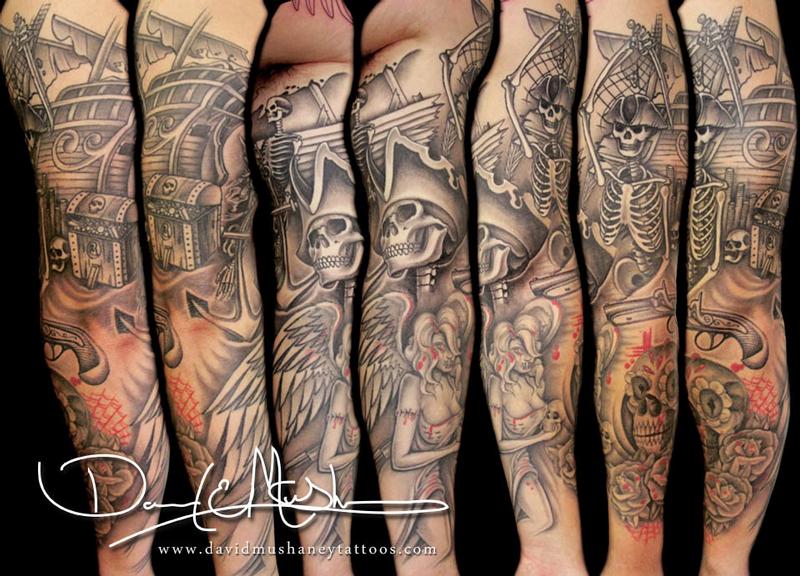 Pirate Skeleton Full Sleeve Tattoo by David Mushaney TattooNOW